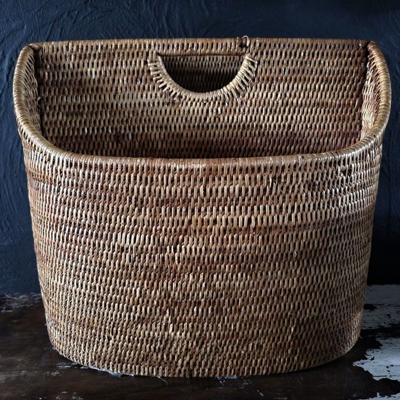Vintage Rattan Newspaper Holder, Rattan Magazine Basket - Picture 2 of 10
